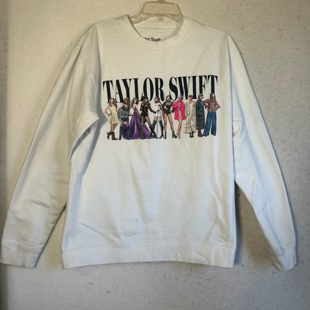 Taylor Swift Midnights Eras Tour Sweatshirt White Graphic Crewneck Large